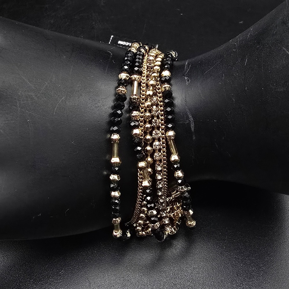 Express Black Gold Tone Beaded Bracelet Layered